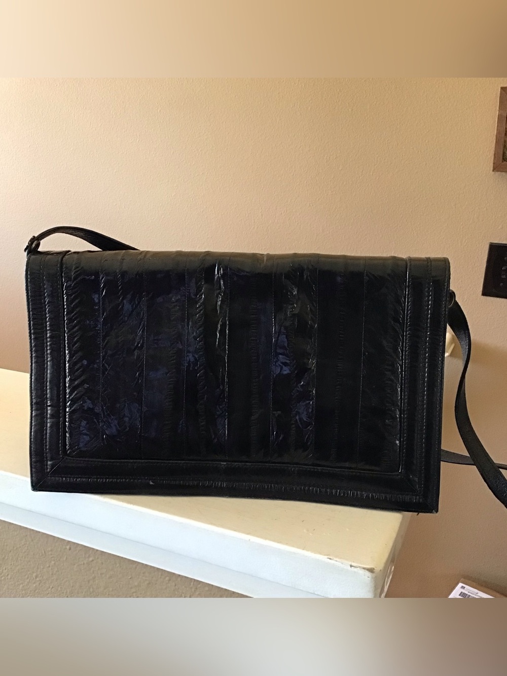 Vintage Black Eel Skin Envelope Clutch Handbag
